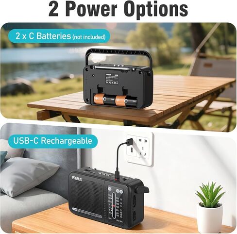 راديو محمول PRUNUS J156 AM FM SW بلوتوث، شحن USB-C وراديو يعمل بالبطارية، صوت ممتاز، تشغيل بطاقة TF/USB، عجلات ضبط وحجم الصوت، مقبس سماعة أذن 3.5 مم، هدية لكبار السن in Saudi Arabia
