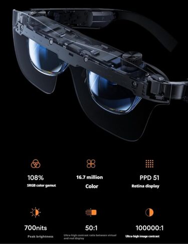Meizu StarV View AR Smart Glasses,188" Screen Video Display Glasses,120Hz Retina-Level 3D Vision,0-600° Myopia Adjustment,Dual Mic Noise Cancelling Audio,XR System,for Movies,Gaming,Work in Saudi Arabia