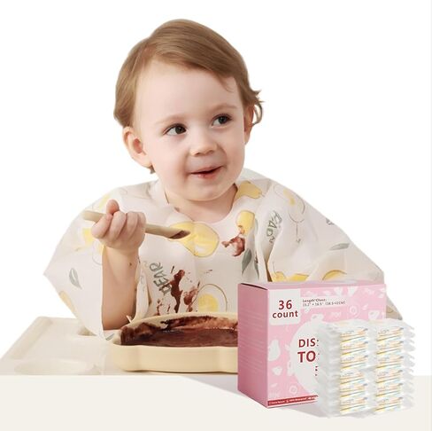16/36 Pcs Disposable Baby Bibs for Boys and Girls, Long Sleeve Bib Individually Wrapped with Crumb Catcher in Saudi Arabia