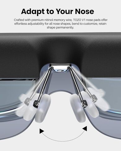 نظارات TOZO VIZO V1 AR مع شاشة فائقة السطوع 1800 Nit، ومكبرات صوت ستيريو مدمجة، وتصحيح قصر النظر قابل للتعديل (0–500 درجة)، وشاشة ضخمة افتراضية 118 بوصة، وتبديل الوضع ثنائي الأبعاد/ثلاثي الأبعاد متوافق مع iPhone/Mac/PC in Saudi Arabia