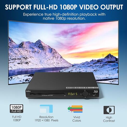 مشغل BLU RAY، مشغل أقراص Blu-ray عالي الدقة 1080 بكسل للتلفزيون/جهاز العرض والمسرح المنزلي مشغل أقراص Blu Ray يدعم أقراص Blu-ray المنطقة A/1، وأقراص DVD لجميع المناطق، وتشغيل القرص الصلب U، مخرج HDMI/AV/محوري in Kuwait