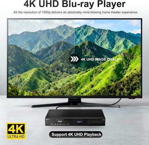 مشغل بلو راي 4K UHD لجهاز عرض التلفزيون يدعم المنطقة A أقراص Blu Ray 3D 4K جميع المناطق، أقراص DVD مخرج HDMI مزدوج HDR10 Dolby Vision Dolby Atmos 4K Ultra HD Blu ray DVD Player BT.2020 Color Gamut in Kuwait