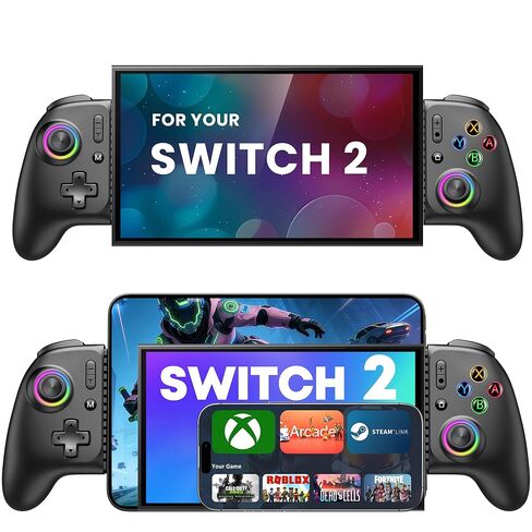 وحدة تحكم LIFUFUTEE Switch 2 لجهاز Nintendo Switch 2/1/OLED وiPhone وAndroid، وحدة تحكم ألعاب محمولة لاسلكية RGB مع عصا تحكم بتأثير Hall بدون انجراف، قابلة للبرمجة ماكرو وتوربو، تعمل مع Xbox Cloud وSteam Link in Kuwait