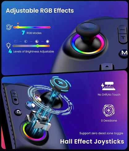 وحدة تحكم LIFUFUTEE Switch 2 لجهاز Nintendo Switch 2/1/OLED وiPhone وAndroid، وحدة تحكم ألعاب محمولة لاسلكية RGB مع عصا تحكم بتأثير Hall بدون انجراف، قابلة للبرمجة ماكرو وتوربو، تعمل مع Xbox Cloud وSteam Link in Kuwait