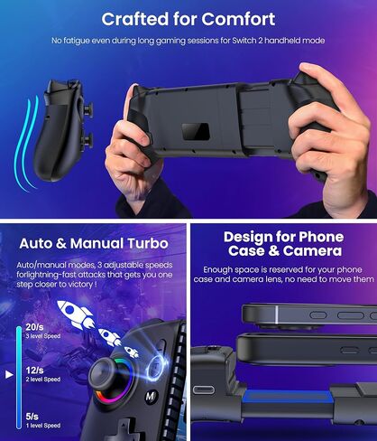 وحدة تحكم LIFUFUTEE Switch 2 لجهاز Nintendo Switch 2/1/OLED وiPhone وAndroid، وحدة تحكم ألعاب محمولة لاسلكية RGB مع عصا تحكم بتأثير Hall بدون انجراف، قابلة للبرمجة ماكرو وتوربو، تعمل مع Xbox Cloud وSteam Link in Kuwait