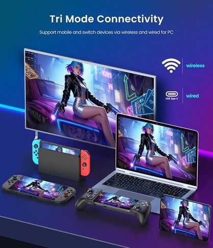 وحدة تحكم LIFUFUTEE Switch 2 لجهاز Nintendo Switch 2/1/OLED وiPhone وAndroid، وحدة تحكم ألعاب محمولة لاسلكية RGB مع عصا تحكم بتأثير Hall بدون انجراف، قابلة للبرمجة ماكرو وتوربو، تعمل مع Xbox Cloud وSteam Link in Kuwait