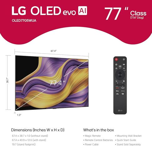 LG 77-Inch Class OLED evo AI 4K G5 Series Smart TV w/Dolby Atmos, Dolby Vision, HDR10, AI Super Upscaling 4K, Filmmaker Mode, Wow Orchestra, Alexa Built-in (OLED77G5WUA, 2025) (Renewed) in Saudi Arabia