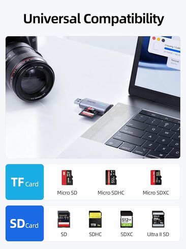 قارئ بطاقة llano SD USB C، USB 3.0 قارئ بطاقة Micro SD محول بطاقة ثنائي الفتحات، قارئ بطاقة ذاكرة 2 في 1 لـ MicroSD، SDHC، SDXC، متوافق مع iPhone 17/16/15، MacBook، iPad، Android، Windows in Saudi Arabia