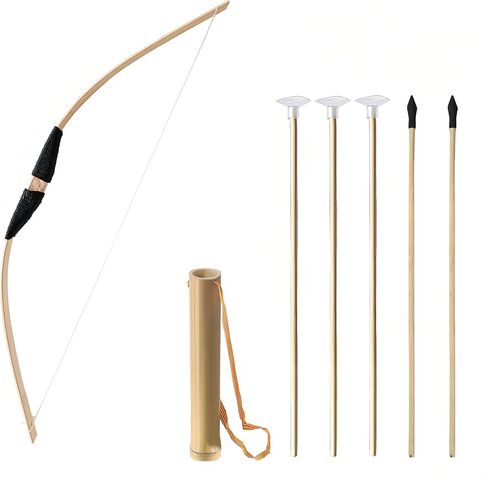 Bow and Arrow Set, Wooden Archery Set, Youth Bow and Arrow Set for 15, Cosplay Costume Prop Bow & Arrow with 1 Bamboo Quivers and 5 Targets in Saudi Arabia