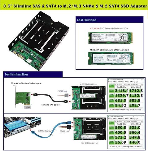 كابلات Micro SATA | Slimline SAS وSATA مقاس 3.5 بوصة إلى M.2/M.3 NVMe SSD Caddy in Saudi Arabia