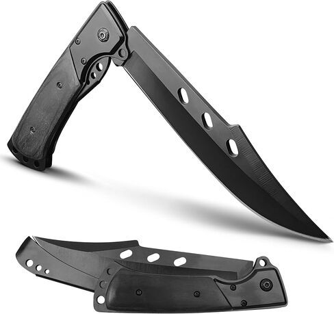 MADSABRE 12.7" Large Folding Knife Tactical Knives with Ebony Handle and Sheath - 7.2" Long Blade Big Pocket Knife for Men for EDC Survival Hunting Camping Hiking Tools (Black) in Saudi Arabia