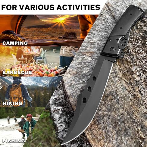 MADSABRE 12.7" Large Folding Knife Tactical Knives with Ebony Handle and Sheath - 7.2" Long Blade Big Pocket Knife for Men for EDC Survival Hunting Camping Hiking Tools (Black) in Saudi Arabia