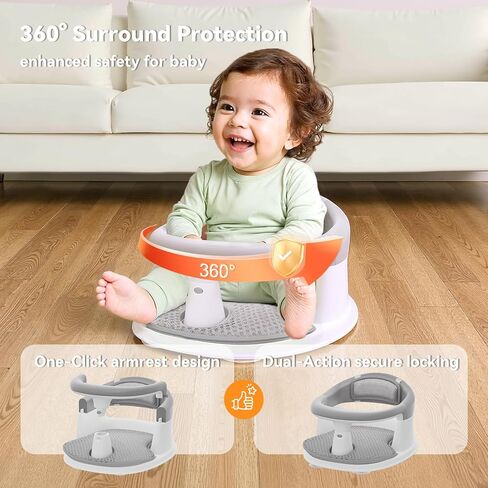Baby Bath Seat for Babies 6 Months & Up - 360° Protection Bath Seats for Babies Sitting Up | Baby Bath Chair with Temperature Alert & Cushion | Toddler Bath Seat Newborn Infants Baby Bathtub Seat in Saudi Arabia
