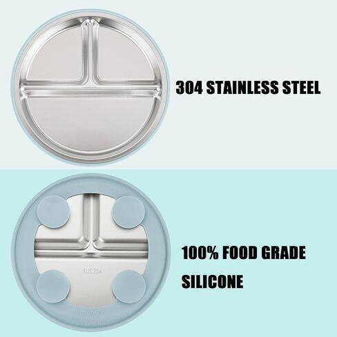 PandaEar 2 Pack Stainless Steel Baby Suction Plates & 2 Pack Spoons, Toddler Utensils Baby Feeding Set, Divided Plates for Baby Led Weaning Supplies, BPA-Free (Blue/Green) in Saudi Arabia