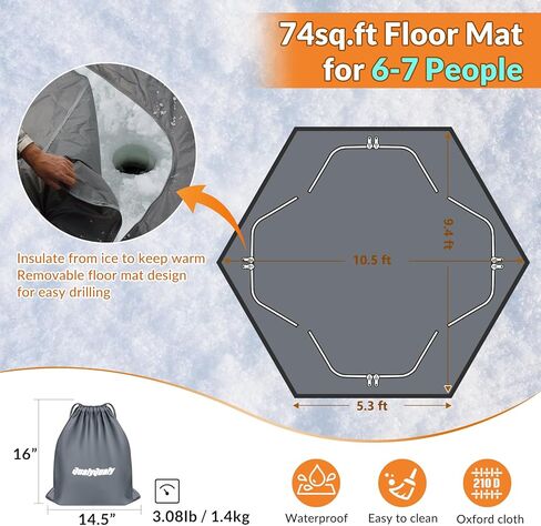 QualyQualy 6-Sided Tent Footprint for 6-7 Person, 74 Sq.Ft Waterproof Groundsheet for Ice Fishing & Large Camping Tents, High-Density 210D Oxford Mat with Storage Bag in Saudi Arabia