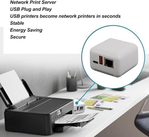 LAN Print Share Server, USB 2.0 Network Print Server Adapter, Wireless Network Printing with Compact Design for Android, for iOS (A) in Saudi Arabia