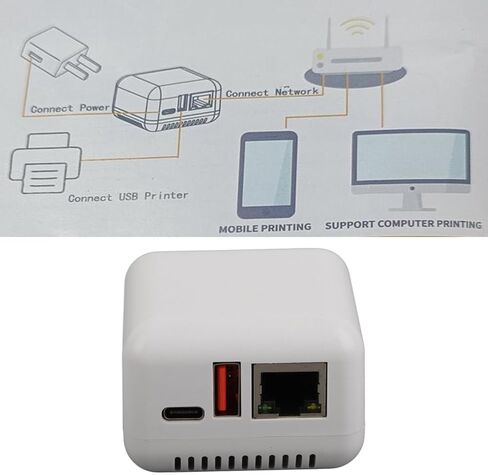 LAN Print Share Server, USB 2.0 Network Print Server Adapter, Wireless Network Printing with Compact Design for Android, for iOS (A) in Saudi Arabia