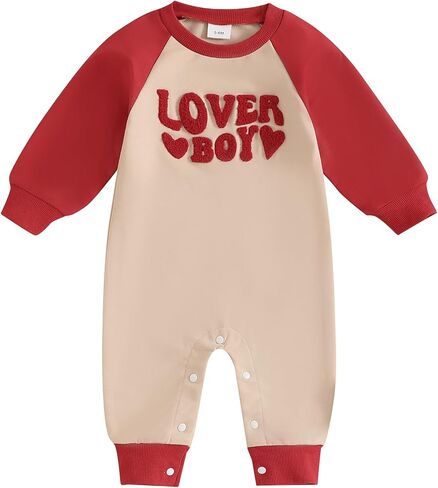 Newborn Baby Boy Valentines Day Outfit Infant Love Heart Letter Print Romper Jumpsuits Onesie Cute Baby Boy Clothes in Kuwait