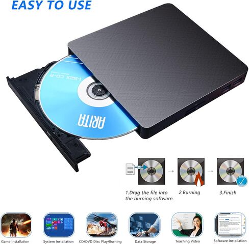 محرك أقراص CD/DVD خارجي للكمبيوتر المحمول (USB 3.0 وUSB-C): ناسخ أقراص مضغوطة 8X DVD/24X - مشغل DVD محمول لأجهزة الكمبيوتر المحمول - توصيل وتشغيل محرك أقراص مضغوطة خارجي للكمبيوتر المكتبي Windows 11 10 8 7 MacOS Linux in Kuwait