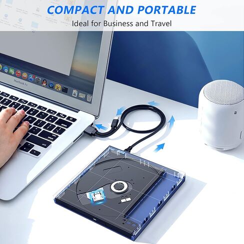 محرك أقراص CD/DVD خارجي للكمبيوتر المحمول (USB 3.0 وUSB-C): ناسخ أقراص مضغوطة 8X DVD/24X - مشغل DVD محمول لأجهزة الكمبيوتر المحمول - توصيل وتشغيل محرك أقراص مضغوطة خارجي للكمبيوتر المكتبي Windows 11 10 8 7 MacOS Linux in Kuwait