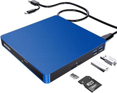 محرك أقراص CD/DVD خارجي للكمبيوتر المحمول (USB 3.0 وUSB-C): ناسخ أقراص مضغوطة 8X DVD/24X - مشغل DVD محمول لأجهزة الكمبيوتر المحمول - توصيل وتشغيل محرك أقراص مضغوطة خارجي للكمبيوتر المكتبي Windows 11 10 8 7 MacOS Linux in Kuwait