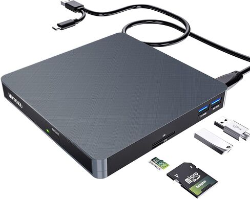 محرك أقراص CD/DVD خارجي للكمبيوتر المحمول (USB 3.0 وUSB-C): ناسخ أقراص مضغوطة 8X DVD/24X - مشغل DVD محمول لأجهزة الكمبيوتر المحمول - توصيل وتشغيل محرك أقراص مضغوطة خارجي للكمبيوتر المكتبي Windows 11 10 8 7 MacOS Linux in Kuwait