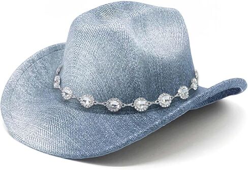Denim Cowboy Hat Y2k Western Cowboy Hat for Women Men Washed Wide-Brimmed Cowgril Hats in Saudi Arabia