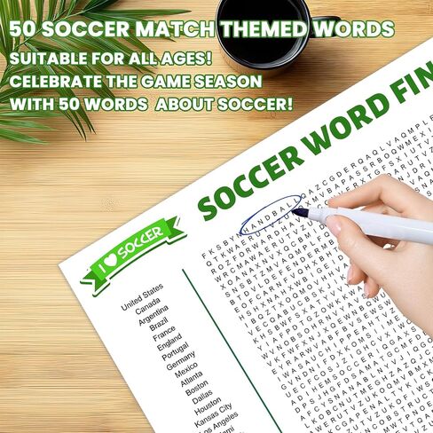2026 Jumbo Soccer Word Search Poster, Giant Soccer Word Find Puzzle Poster Game, 36"X24" Wall with 50 Words, Comes with Erasable Marker, Wall Game for Family Game Day Party Activity (White) in Saudi Arabia