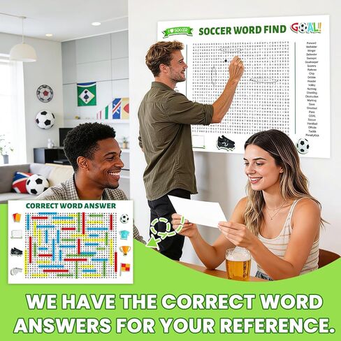 2026 Jumbo Soccer Word Search Poster, Giant Soccer Word Find Puzzle Poster Game, 36"X24" Wall with 50 Words, Comes with Erasable Marker, Wall Game for Family Game Day Party Activity (White) in Saudi Arabia
