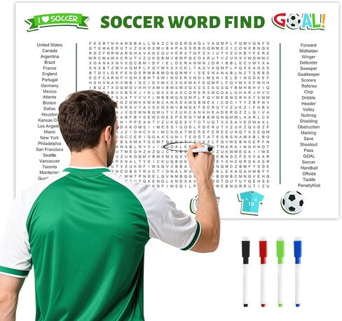 2026 Jumbo Soccer Word Search Poster, Giant Soccer Word Find Puzzle Poster Game, 36"X24" Wall with 50 Words, Comes with Erasable Marker, Wall Game for Family Game Day Party Activity (White) in Saudi Arabia