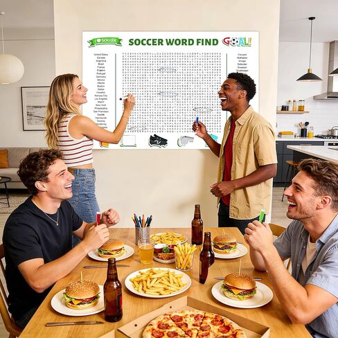 2026 Jumbo Soccer Word Search Poster, Giant Soccer Word Find Puzzle Poster Game, 36"X24" Wall with 50 Words, Comes with Erasable Marker, Wall Game for Family Game Day Party Activity (White) in Saudi Arabia