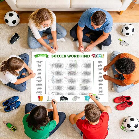 2026 Jumbo Soccer Word Search Poster, Giant Soccer Word Find Puzzle Poster Game, 36"X24" Wall with 50 Words, Comes with Erasable Marker, Wall Game for Family Game Day Party Activity (White) in Saudi Arabia