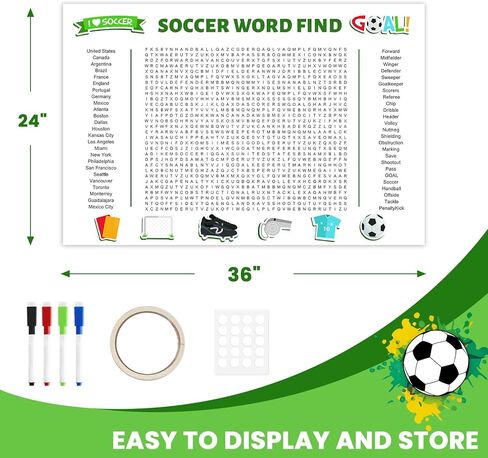 2026 Jumbo Soccer Word Search Poster, Giant Soccer Word Find Puzzle Poster Game, 36"X24" Wall with 50 Words, Comes with Erasable Marker, Wall Game for Family Game Day Party Activity (White) in Saudi Arabia