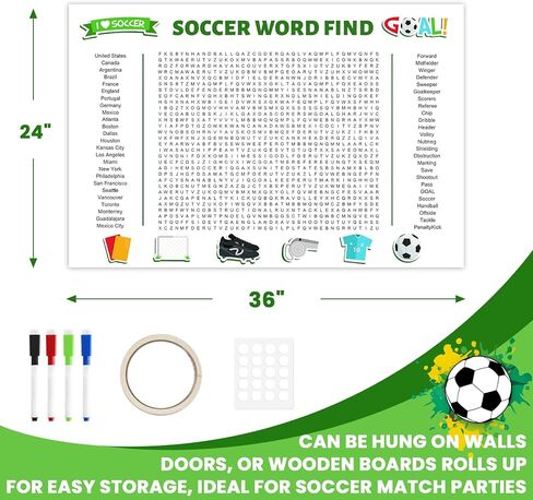2026 Jumbo Soccer Word Search Poster, Giant Soccer Word Find Puzzle Poster Game, 36"X24" Wall with 50 Words, Comes with Erasable Marker, Wall Game for Family Game Day Party Activity (White) in Saudi Arabia