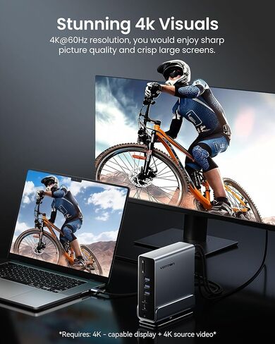VENTION 15-in-1 Laptop Docking Station Dual Monitor, 360° Roatable Triple Monitor Docking Station with 2 * 4K HDMI and 1*DP, PD 100W Charging for Laptop, 10Gbps USB Port Transfer, RJ45, Audio, SD/TF in Saudi Arabia