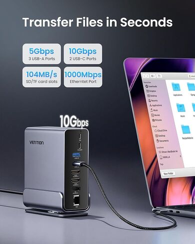 VENTION 15-in-1 Laptop Docking Station Dual Monitor, 360° Roatable Triple Monitor Docking Station with 2 * 4K HDMI and 1*DP, PD 100W Charging for Laptop, 10Gbps USB Port Transfer, RJ45, Audio, SD/TF in Saudi Arabia