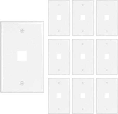 iwillink 1-Port Keystone Wall Plate 10-Pack، لوحات حائط إيثرنت منخفضة المستوى لمقبس Keystone، أبيض in Kuwait