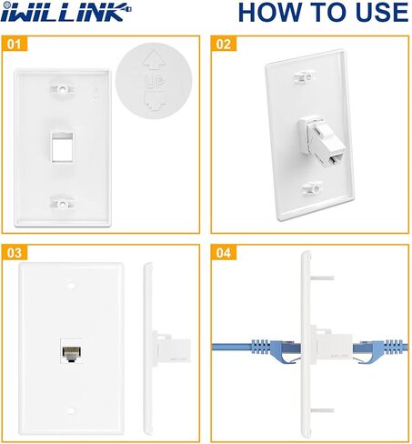 iwillink 1-Port Keystone Wall Plate 10-Pack، لوحات حائط إيثرنت منخفضة المستوى لمقبس Keystone، أبيض in Kuwait