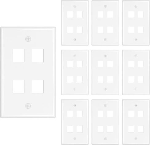iwillink 1-Port Keystone Wall Plate 10-Pack، لوحات حائط إيثرنت منخفضة المستوى لمقبس Keystone، أبيض in Kuwait