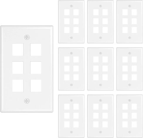 iwillink 1-Port Keystone Wall Plate 10-Pack، لوحات حائط إيثرنت منخفضة المستوى لمقبس Keystone، أبيض in Kuwait