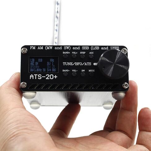 ATS-20+ SI4732 جهاز استقبال راديو محمول مكون من مجموعتين - ماسح ضوئي FM AM SSB على الموجات القصيرة، طاقة 3.6 فولت، شحن USB، 88 × 88 × 38 مم، هوائي BNC، صوت 3.5 مم، أسود in Kuwait
