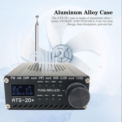 ATS-20+ SI4732 جهاز استقبال راديو محمول مكون من مجموعتين - ماسح ضوئي FM AM SSB على الموجات القصيرة، طاقة 3.6 فولت، شحن USB، 88 × 88 × 38 مم، هوائي BNC، صوت 3.5 مم، أسود in Kuwait