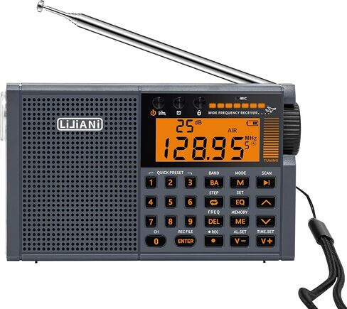 راديو VER قصير الموجات AIR/VHF/AM/FM/الطقس 6 نطاقات مع بطاقة بلوتوث/TF، مصباح يدوي 4 وات، مصباح للقراءة، إضاءة خلفية للوحة المفاتيح، تسجيل رقمي، ساعة منبه، مدعوم ببطارية AA وLI، مقبس من النوع C/ANT in Kuwait