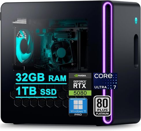 DELL Alienware Aurora ACT1250 Gaming Desktop Intel 20-core Ultra 7 Series 2 265F 64GB DDR5 2TB SSD GeForce RTX 5080 16GB GDDR7 DLSS4 (Up to 1801 TOPS) WiFi7 1000W PSU For Gaming AI PC Win11Pro ICP Hub in Saudi Arabia