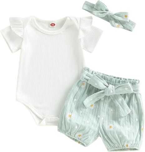 Thorn Tree Summer Baby Girl Clothes Short Sleeve Tops Romper Daisy Infant Shorts Toddler Girls Outfits Cute Newborn Outfit in Saudi Arabia