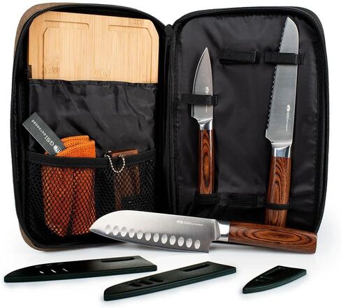 GSI Outdoors، مجموعة سكاكين التخييم Rakau Gourmet المكونة من 3 قطع مع شفرات من الفولاذ المقاوم للصدأ ومقابض خشبية مقاومة للماء، مثالية للطهي والمغامرات في الهواء الطلق in Kuwait