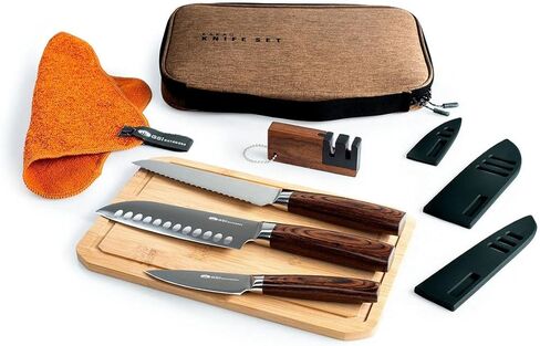GSI Outdoors، مجموعة سكاكين التخييم Rakau Gourmet المكونة من 3 قطع مع شفرات من الفولاذ المقاوم للصدأ ومقابض خشبية مقاومة للماء، مثالية للطهي والمغامرات في الهواء الطلق in Kuwait