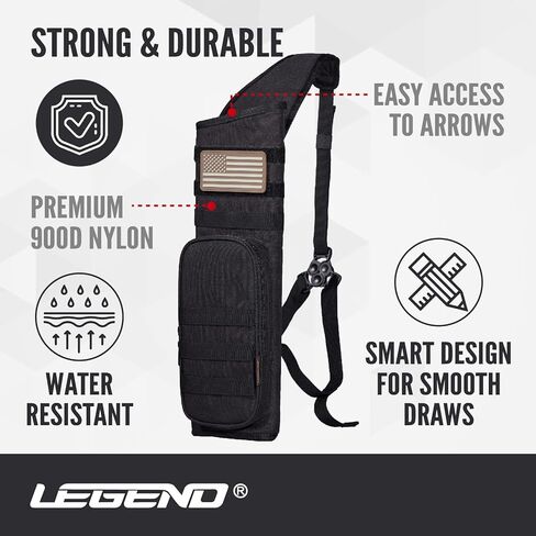 Legend Back Quiver - حامل سهم تكتيكي، نسيج بوليستر عالي الكثافة، بطانة إسفنجية إضافية للكتف - نظام MOLLE للرقع والحقائب - تخزين بسحاب لملحقات الرماية والصيد in Saudi Arabia