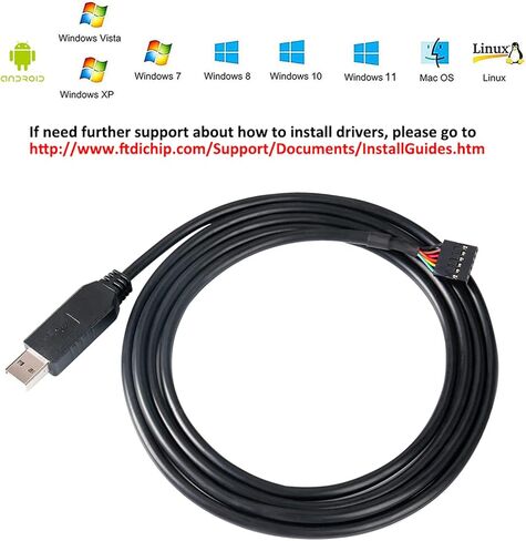 كابل محول DTECH USB إلى TTL Serial 5V مع شريحة FTDI FT232RL 6 دبوس 0.1 بوصة رأس مقبس أنثى UART IC Windows 11 10 8 7 Linux MAC OS (6 أقدام، أسود) in Kuwait