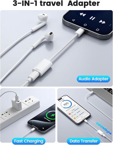 محول USB C إلى Lightning للصوت والشحن، محول من النوع C إلى iPhone لسماعات الأذن ونقل البيانات، محول Lightning إلى USBC متوافق مع iPhone 17/16/Pro/Max، iPad Pro/Air، MacBook، iMac in Saudi Arabia